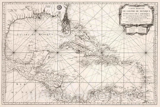 Historic Map : Caribbean, Central America Carte Reduite du Golphe du Mexique et des Isles de l'Amerique, 1765 Chart , Vintage Wall Art