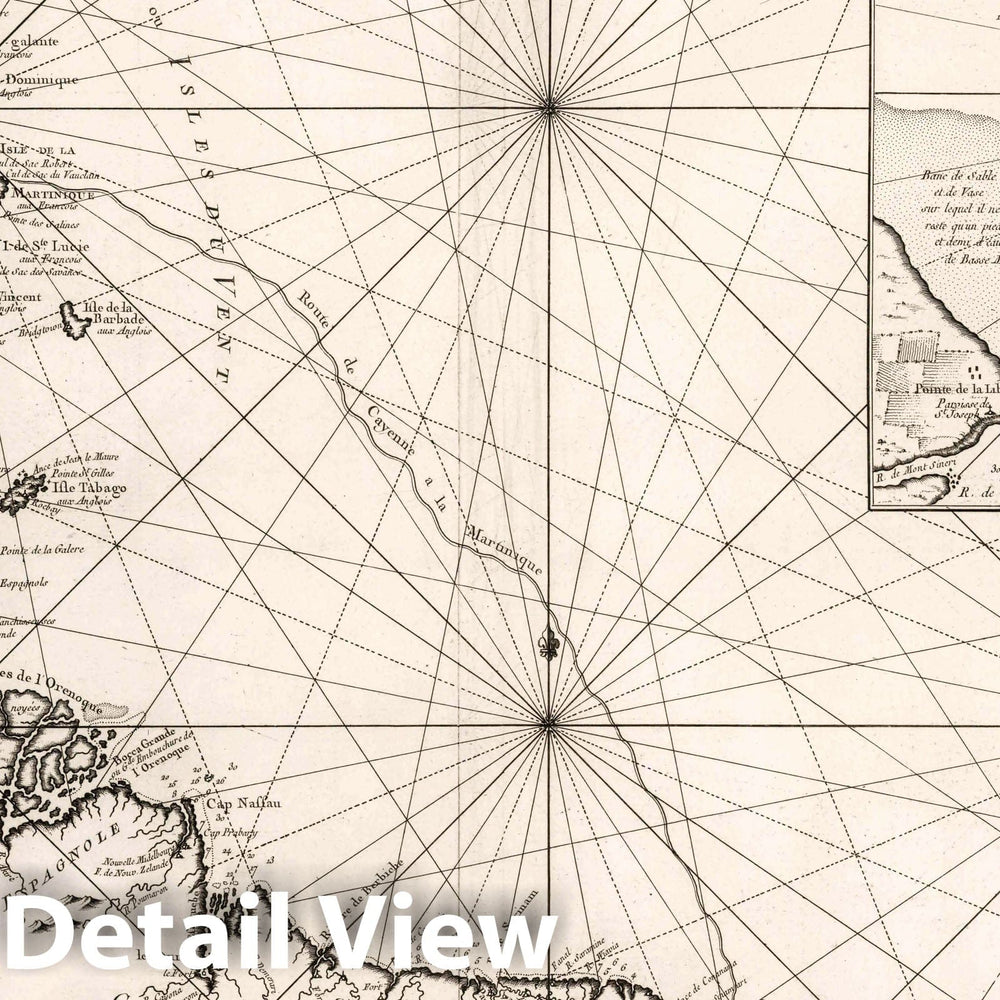 Historic Wall Map : Venezuela , Cayenne (French Guiana), Lesser Antilles Carte Reduite Pour la Navigation de Cayenne a la Martinique, 1764 Chart , Vintage Wall Art