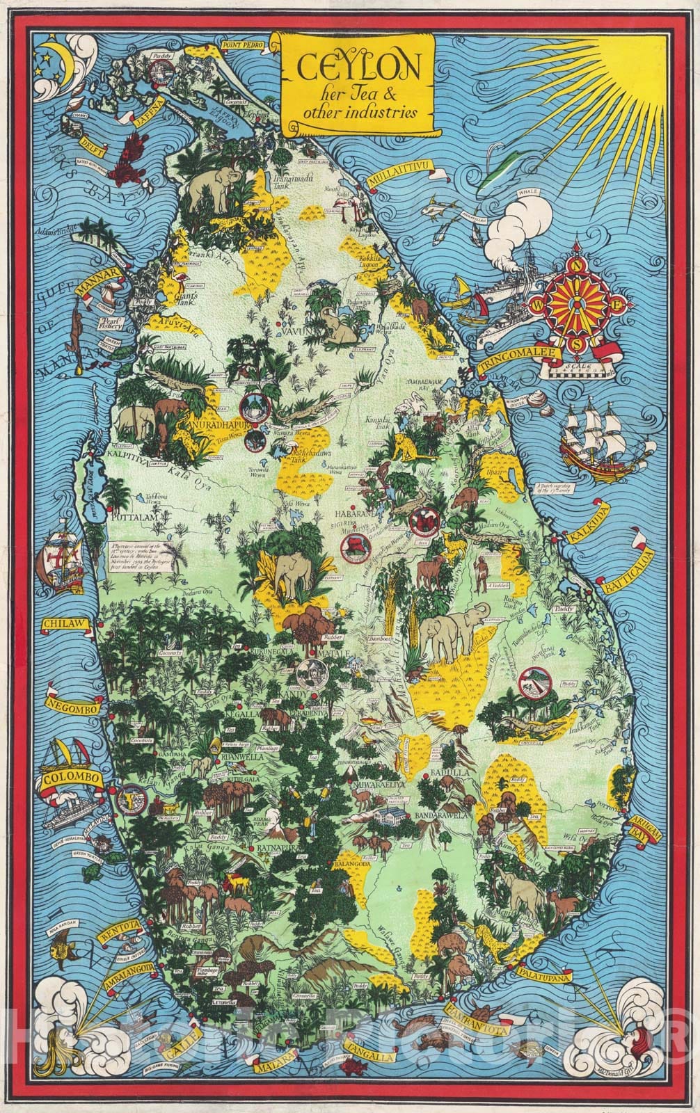 Historic Map - 1933 Pictorial Map - Ceylon, her Tea and Other Industries. - Vintage Wall Art