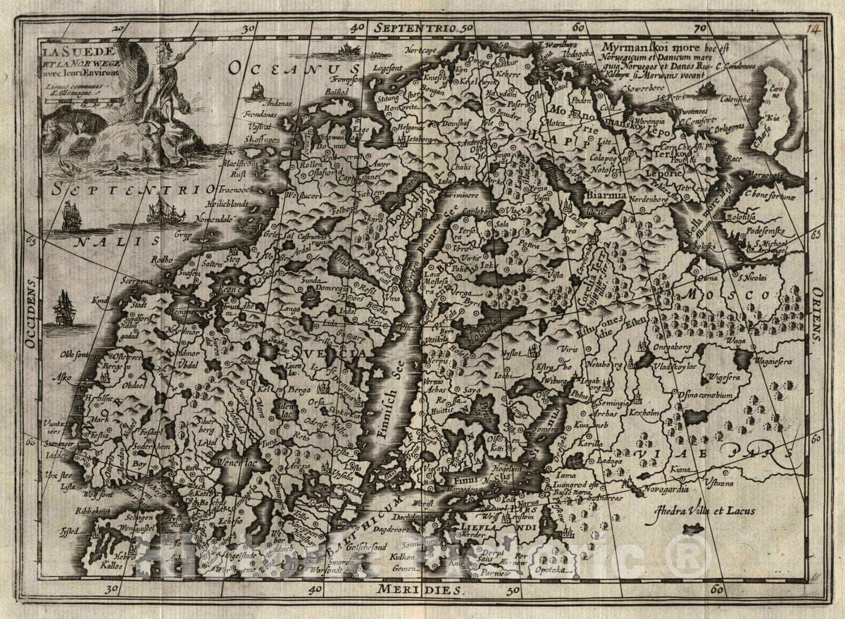 Historic Wall Map : Sweden, La Suede et la Norwege, 1734 Atlas , Vintage Wall Art