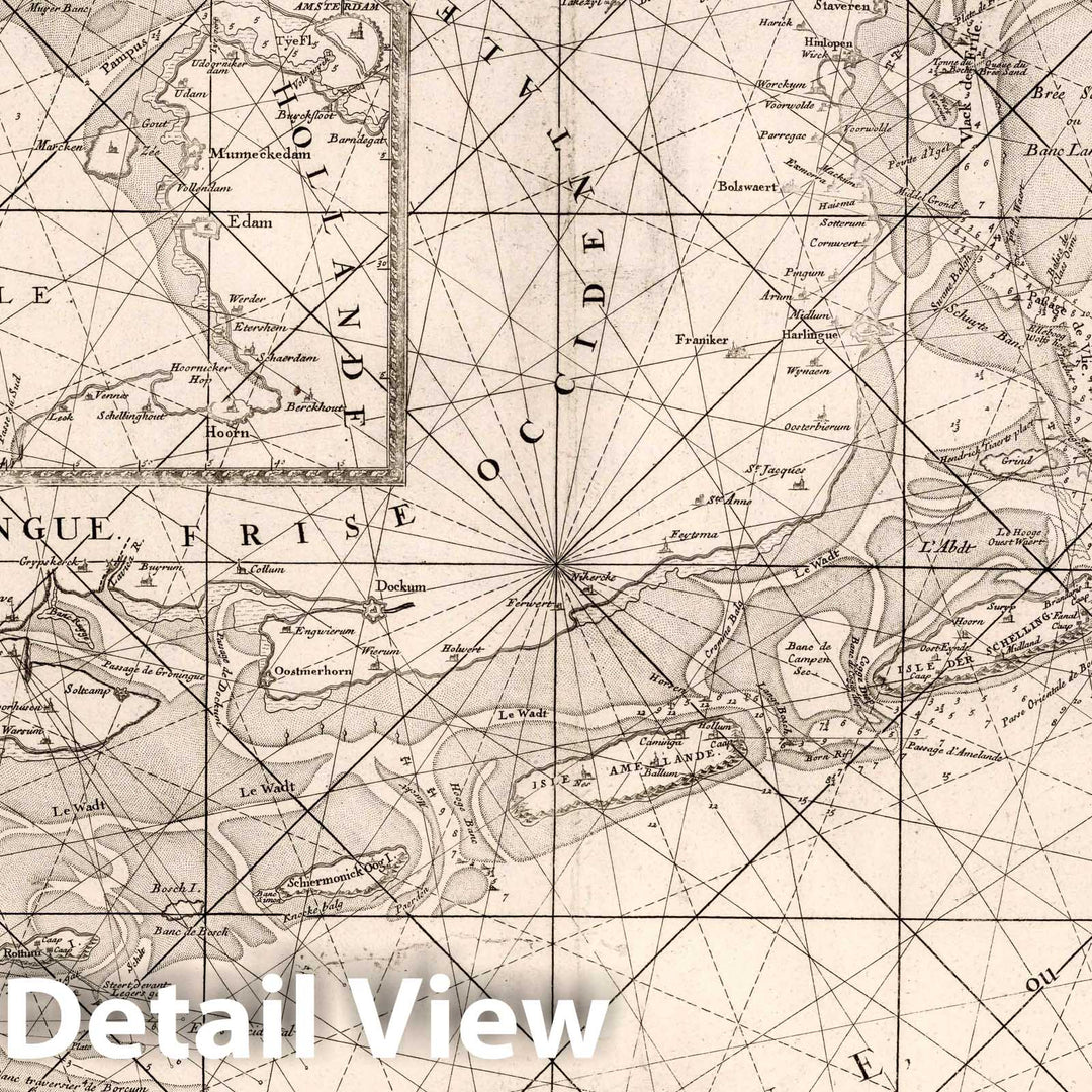 Historic Map : Netherlands, Zuiderzee Carte des Entrees du Suyder Zee et de L'Embs La Hollande et la Frise Orientale, 1773 Chart , Vintage Wall Art