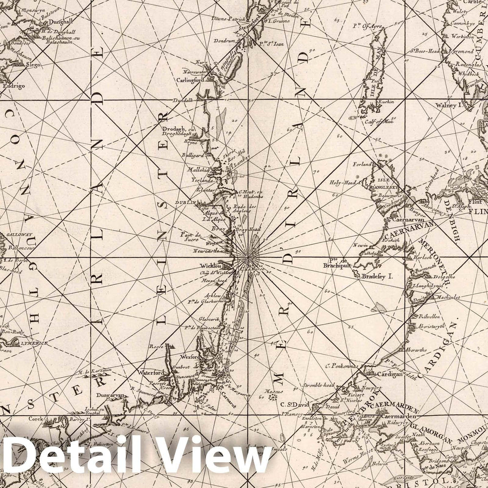 Historic Map : Ireland, Irish Sea Carte Generale des Costes D'Irlande D'Angleterre D'Ecosse, 1773 Chart , Vintage Wall Art