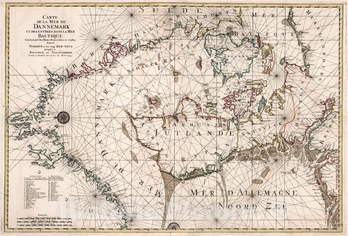 Historic Map : Denmark, Denmark Sea Carte de la Mer de Dannemark et des Entrees Dans la Mer Baltique, 1693 Chart , Vintage Wall Art