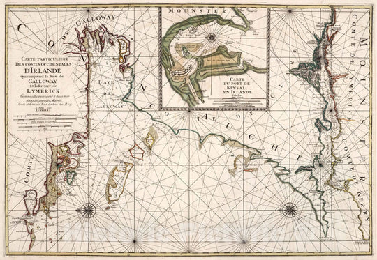 Historic Map : Bay of Galloway (Ireland) Carte Particuliere des Costes Occidentales D'Irlande la Baye de Galloway et la Riviere de Lymerick, 1693 Chart , Vintage Wall Art