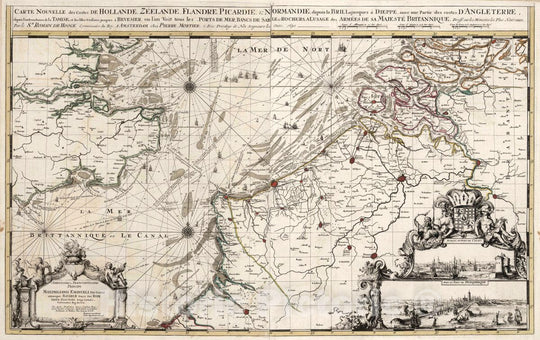 Historic Map : Netherlands, North Sea Costes de Hollande, Zeelande, Flandre, Picardie &c Normandie avec Costes D'Angleterre. , Vintage Wall Art