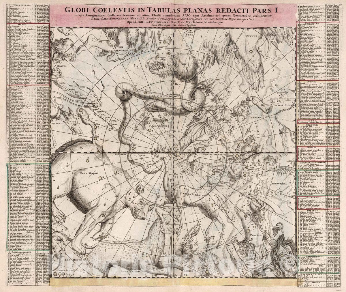 Historic Map - Globi Coelestis In Tabulas Planas Redacti Pars I in qua Longitudines Stellarum fixarum/Gnomonic projection of the constellations, 1730 - Vintage Wall Art