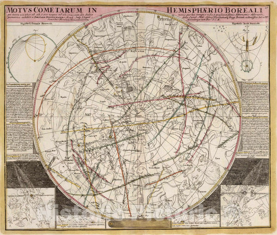 Historic Map : Motus Cometarum in Hemisphaerio Boreali, 1742 Celestial Atlas - Vintage Wall Art