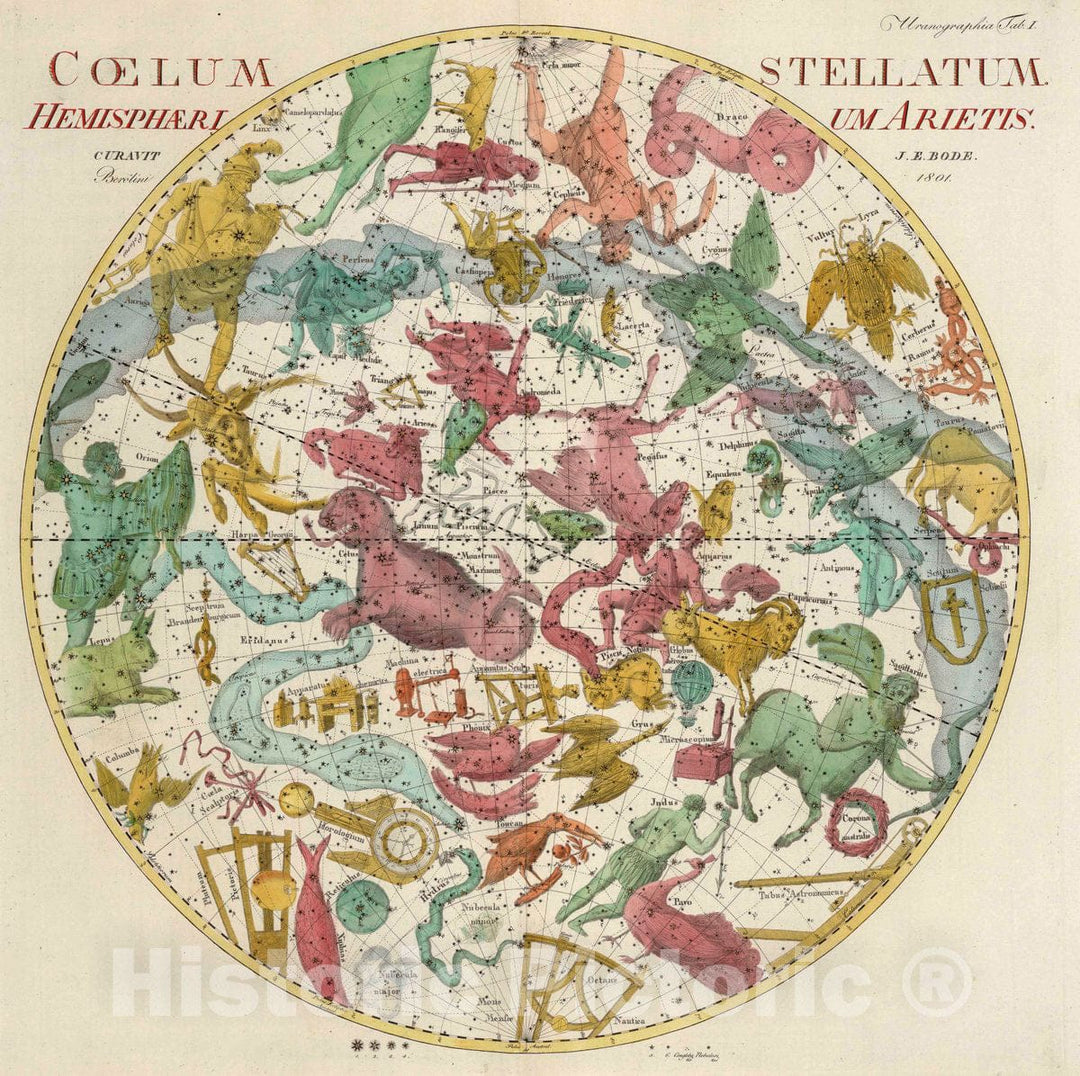 Historic Map : I. Coelum Stellatum Hemisphaerium Arietis, 1801 Celestial Atlas - Vintage Wall Art