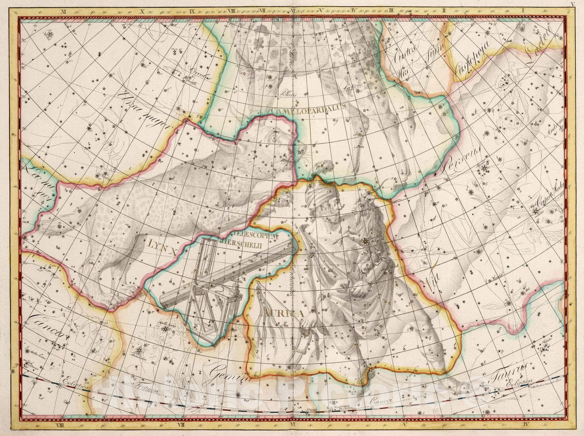 Historic Map : V. Auriga. Coelum Stellatum, 1801 Celestial Atlas - Vintage Wall Art