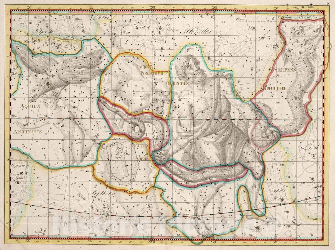 Historic Map : IX. Ophiuchus seu Serpentarius. Coelum Stellatum, 1801 Celestial Atlas - Vintage Wall Art