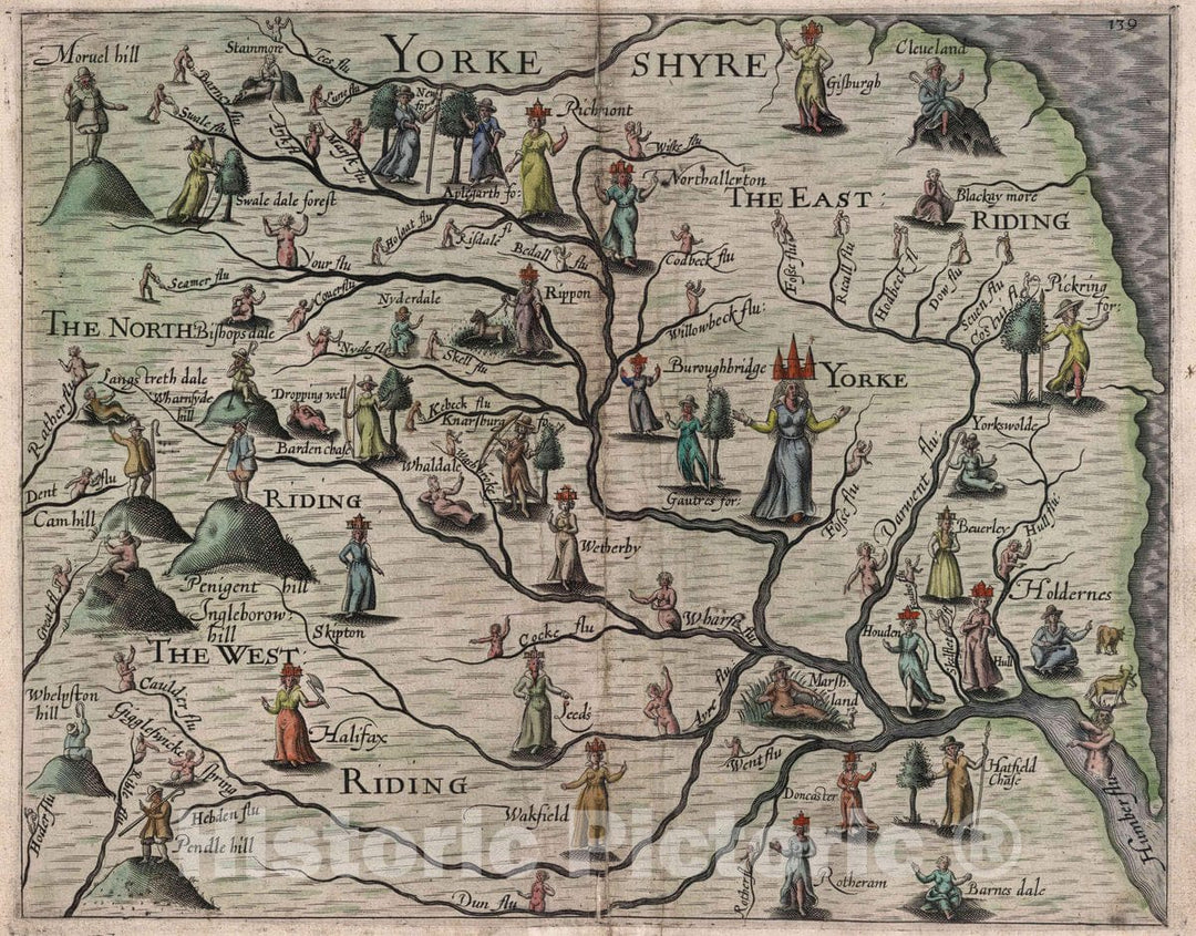 Historic Map : North Riding (England) (Yorke Shyre.), 1622 , Vintage Wall Art