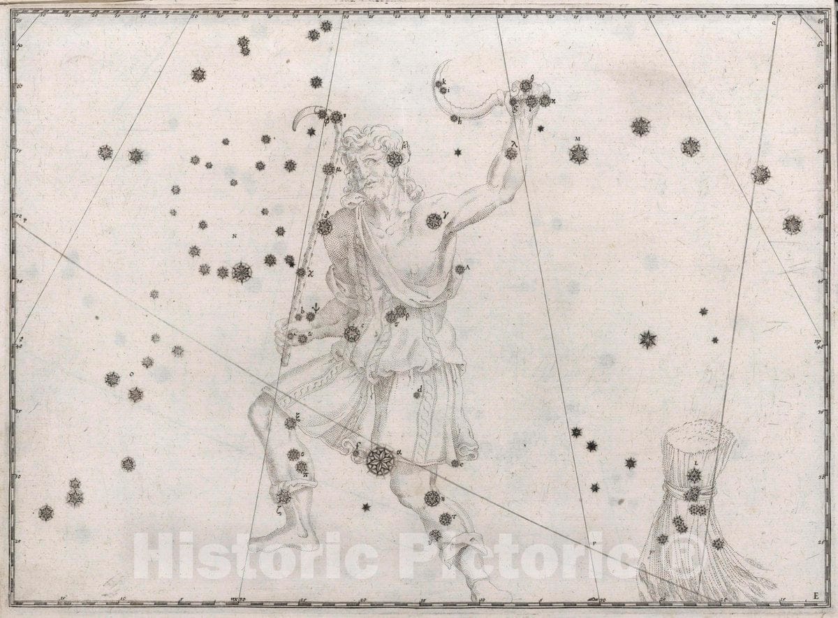 Historic Map : Constellation: Bootes, Man with Sickle, 1655 Celestial Atlas - Vintage Wall Art