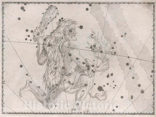 Historic Map : Constellation: Hercules, Man with Club and Bouquet, 1655 Celestial Atlas - Vintage Wall Art