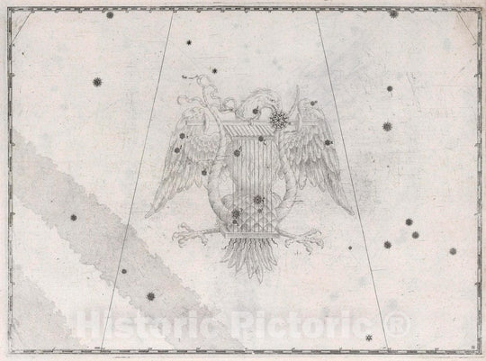 Historic Map : Constellation: Lyra, Eagle and Lyre, 1655 Celestial Atlas - Vintage Wall Art