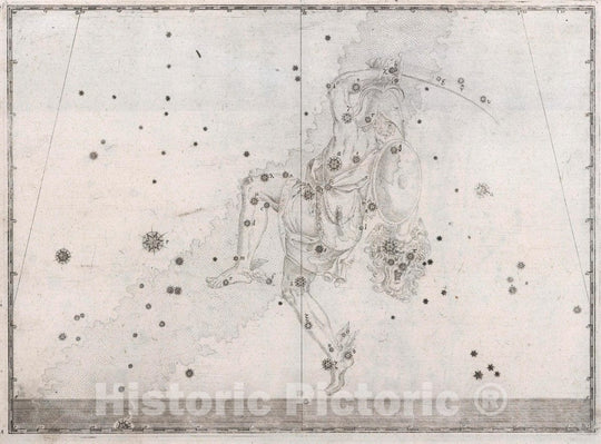 Historic Map : Constellation: Perseus with The Head of Medusa, 1655 Celestial Atlas - Vintage Wall Art