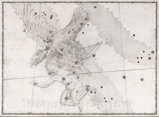 Historic Map : Constellation: Aquila, Eagle and Child, 1655 Celestial Atlas - Vintage Wall Art