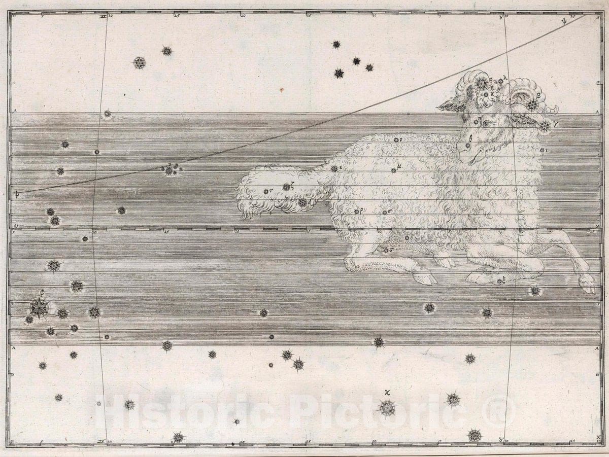 Historic Map : Constellation: Aries, The Ram, 1655 Celestial Atlas - Vintage Wall Art