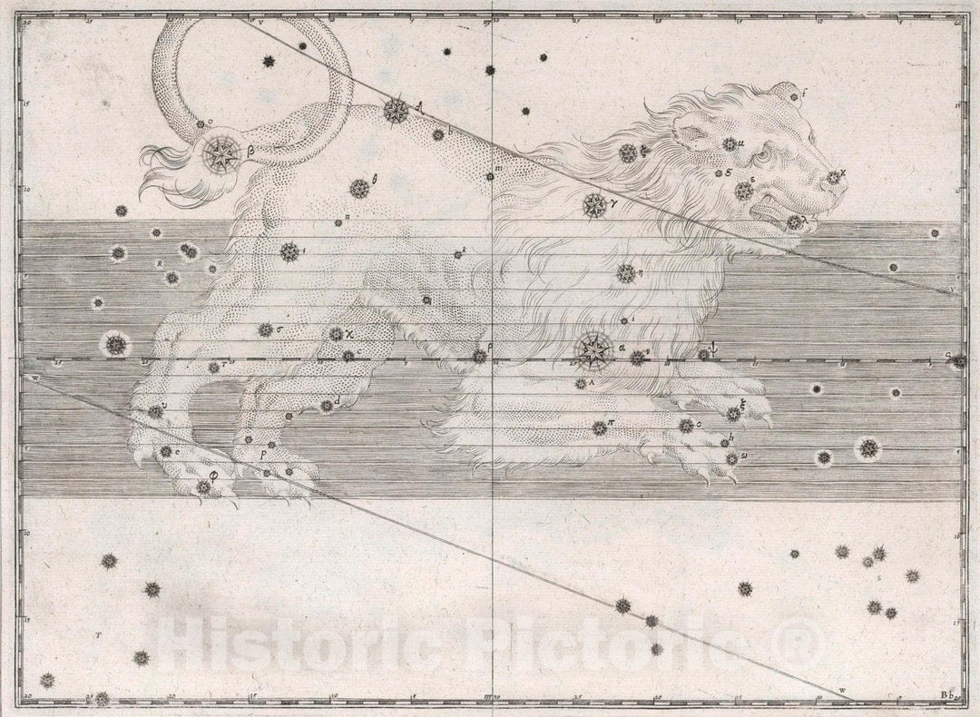 Historic Map : Constellation: Leo, The Lion, 1655 Celestial Atlas - Vintage Wall Art