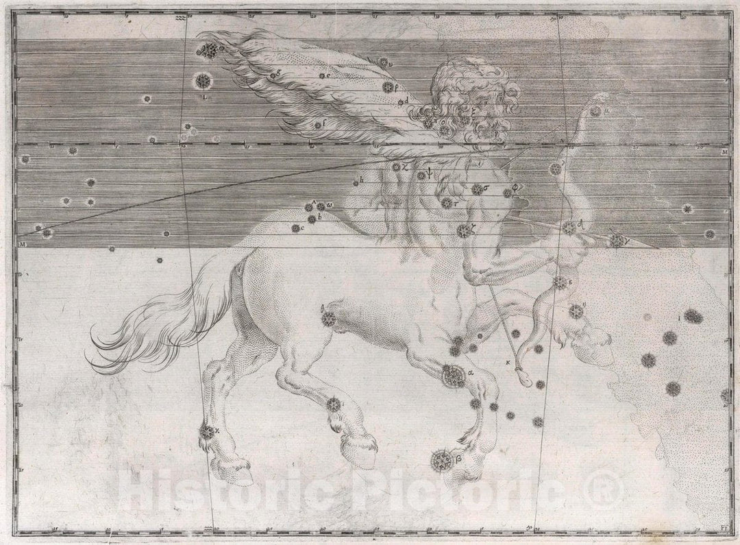 Historic Map : Constellation: Sagittarius, Centaur Holding a Bow and Arrow, 1655 Celestial Atlas - Vintage Wall Art