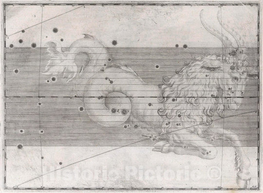 Historic Map : Constellation: Capricornus, Sea Goat, 1655 Celestial Atlas - Vintage Wall Art