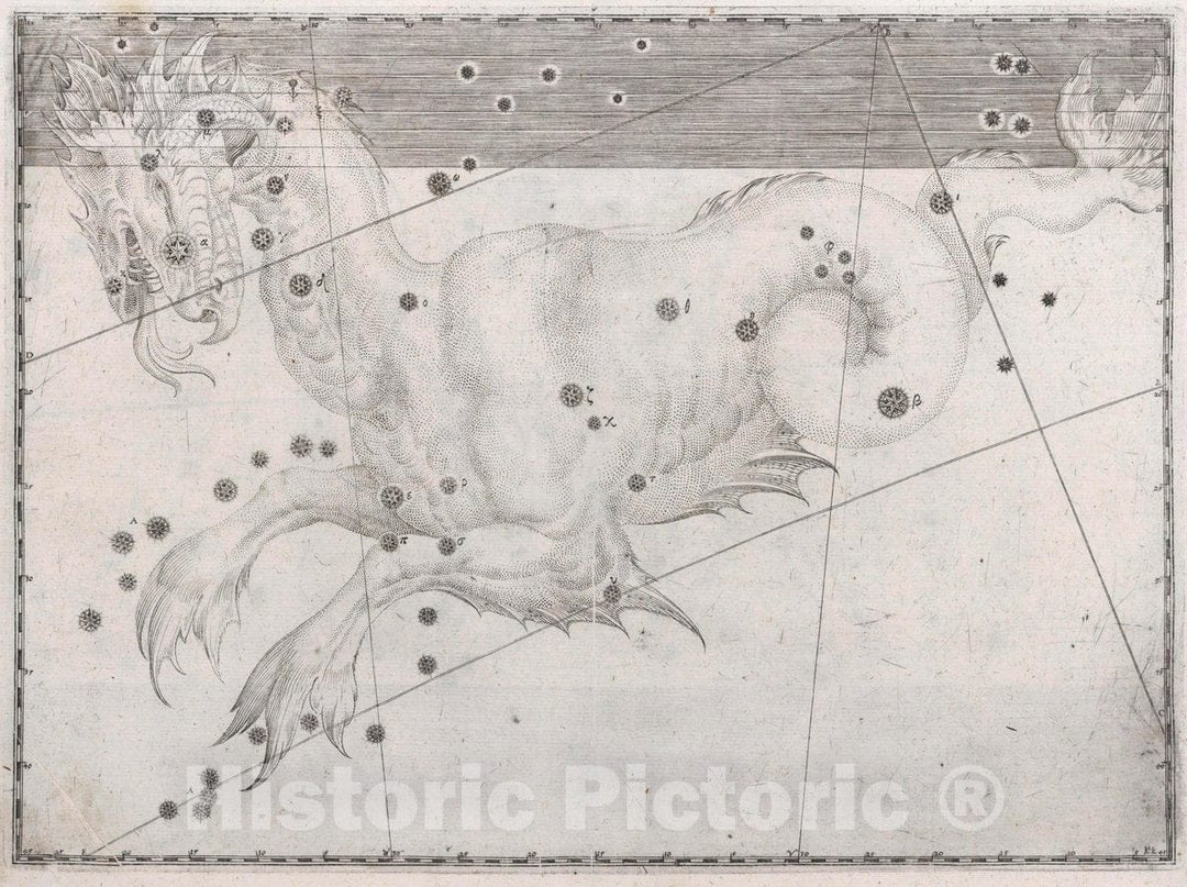 Historic Map : Constellation: Cetus, Sea Dragon, 1655 Celestial Atlas - Vintage Wall Art