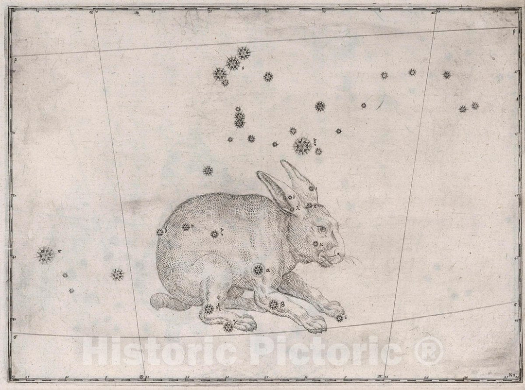 Historic Map : Constellation: Lepus, The Rabbit, 1655 Celestial Atlas - Vintage Wall Art