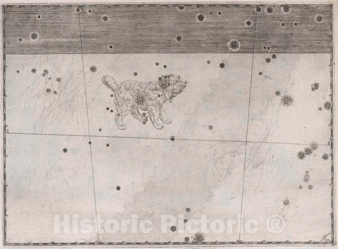 Historic Map : Constellation: Canis Minor, The Small Dog, Procyon, 1655 Celestial Atlas - Vintage Wall Art