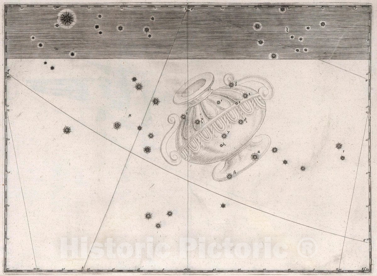 Historic Map : Constellation: Crater, an Amphorae, 1655 Celestial Atlas - Vintage Wall Art