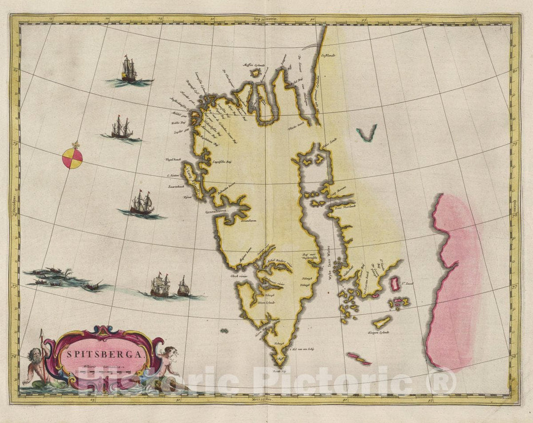 Historic Map : Norway, Spitsbergen Island (Norway) Atlas Maior Sive Cosmographia Blaviana, Spitsberga, 1665 Atlas , Vintage Wall Art