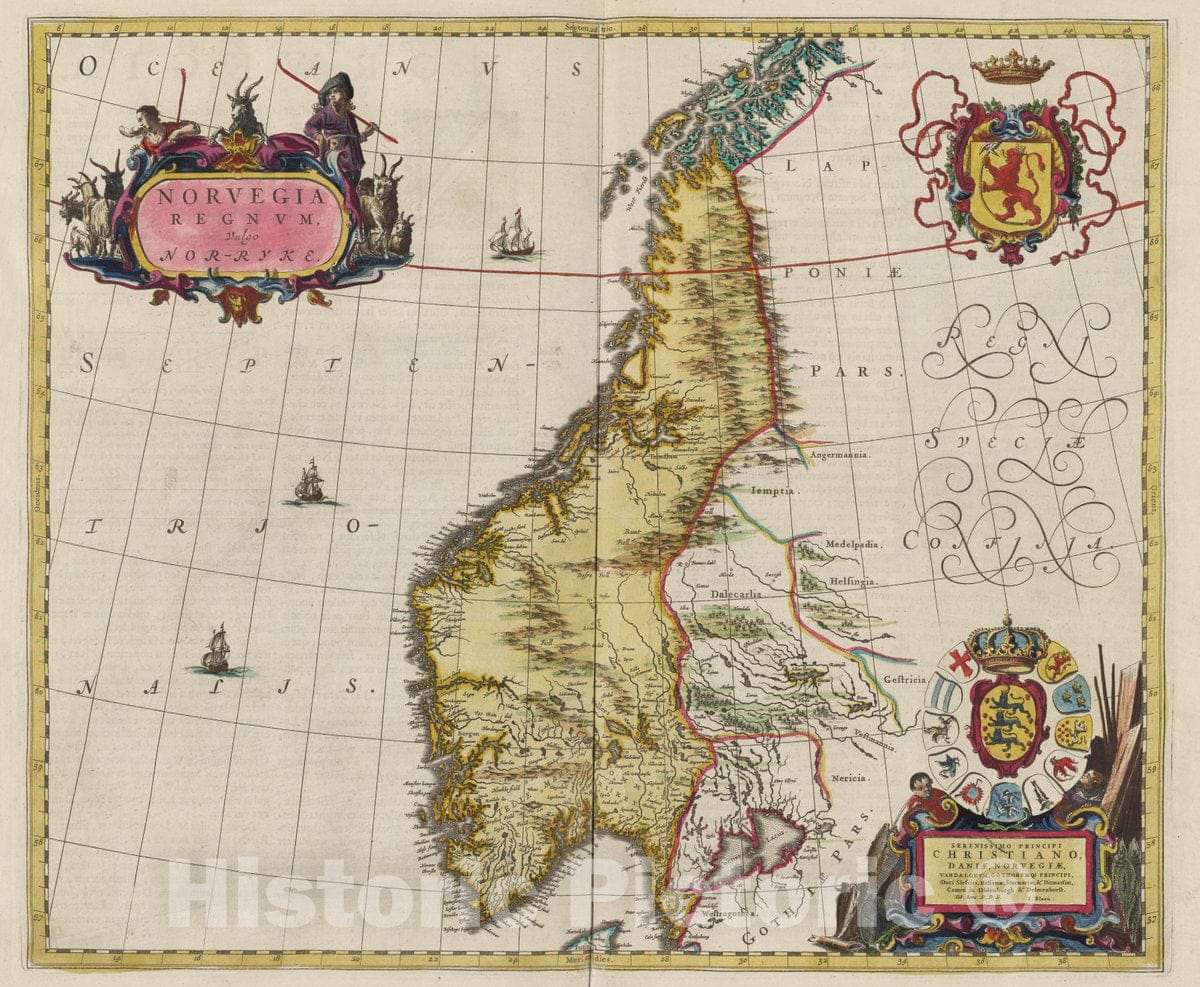 Historic Map : Norway, Norvegia Regnvm, Vulgo Nor-ryke, 1665 Atlas , Vintage Wall Art