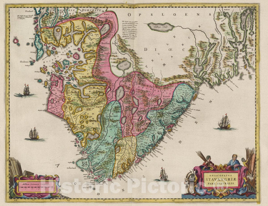 Historic Map : Norway, Episcopatvs Stavangri?Pars Avstralis, 1665 Atlas , Vintage Wall Art