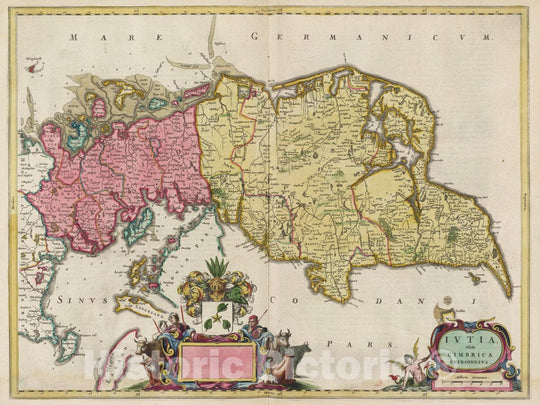 Historic Map : Denmark, Ivtia, olim Cimbrica Chersonesvs, 1665 Atlas , Vintage Wall Art