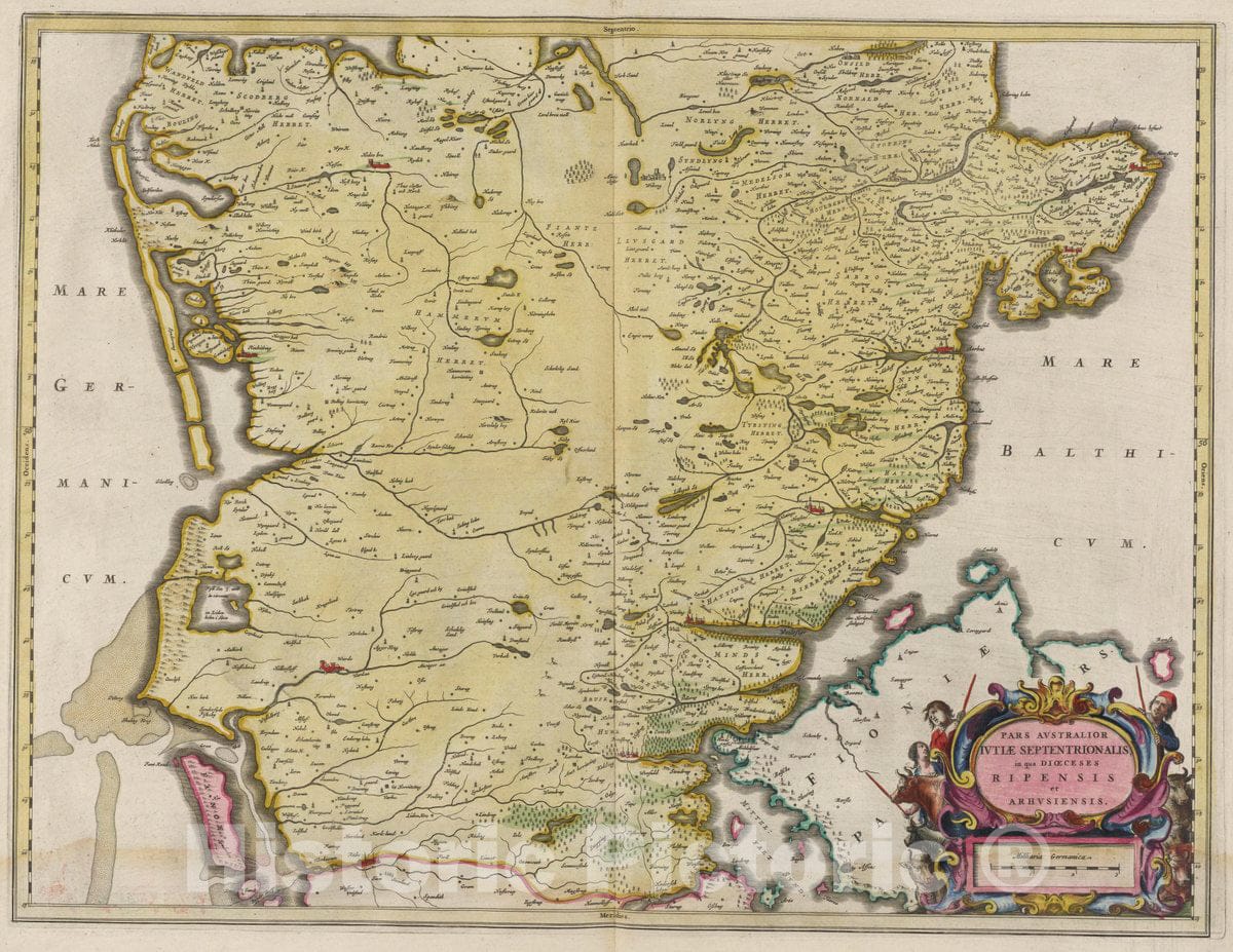 Historic Map : Denmark, Jutland (Denmark) Pars Avstralior Ivti?Septentrionalis, 1665 Atlas , Vintage Wall Art