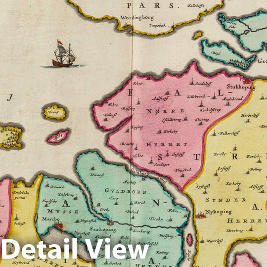 Historic Map : Denmark, Lolland Island (Denmark) Lalandia, Falstria et Mona Insvl?in Mari Balthico, 1665 Atlas , Vintage Wall Art