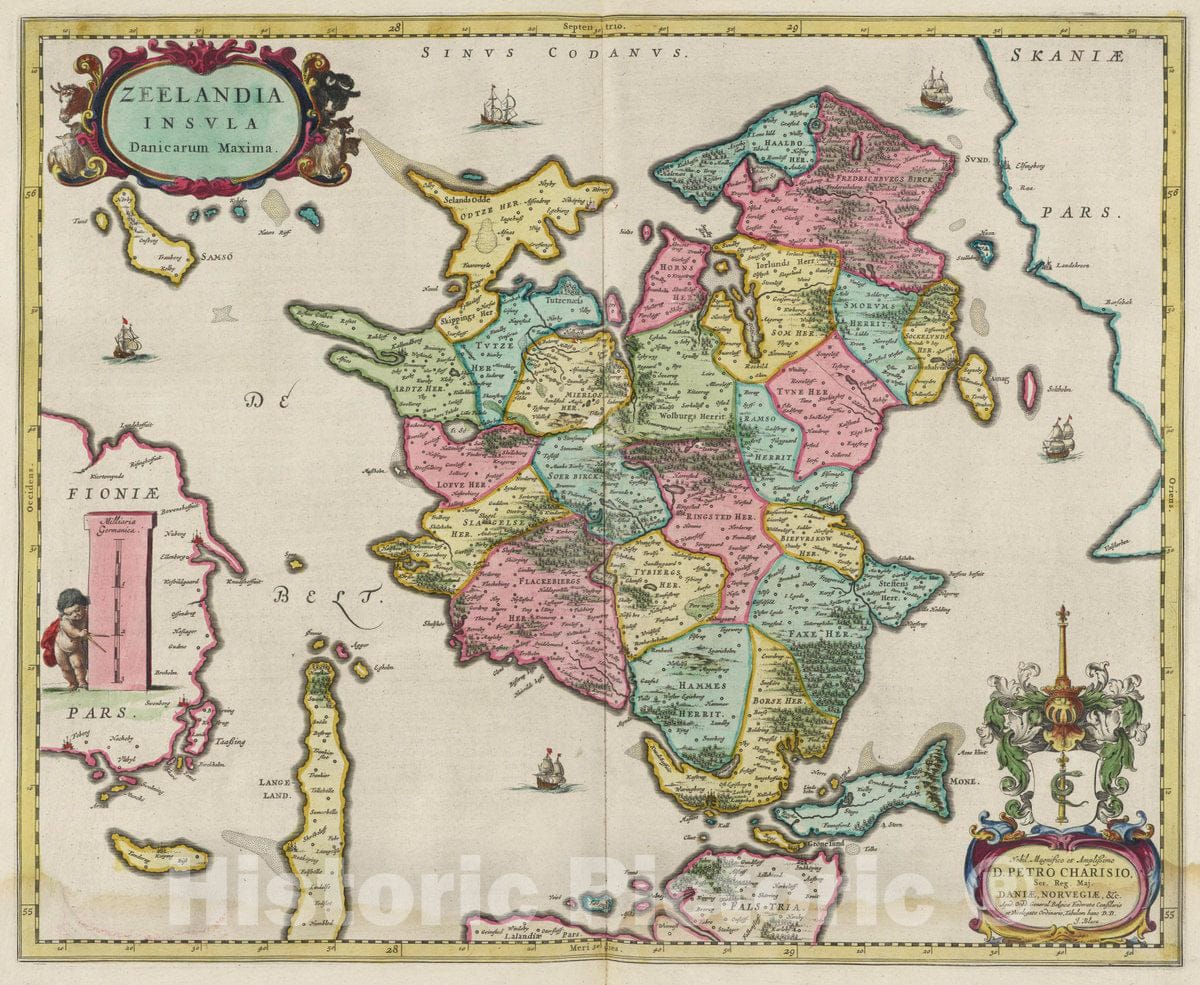 Historic Map : Denmark, Zealand (Denmark) Zeelandia Insvla Danicarum Maxima, 1665 Atlas , Vintage Wall Art