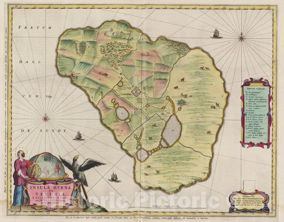 Historic Map : Denmark, Hven Island (Denmark) Insula Hv?a, sive Venusia, 1665 Atlas , Vintage Wall Art