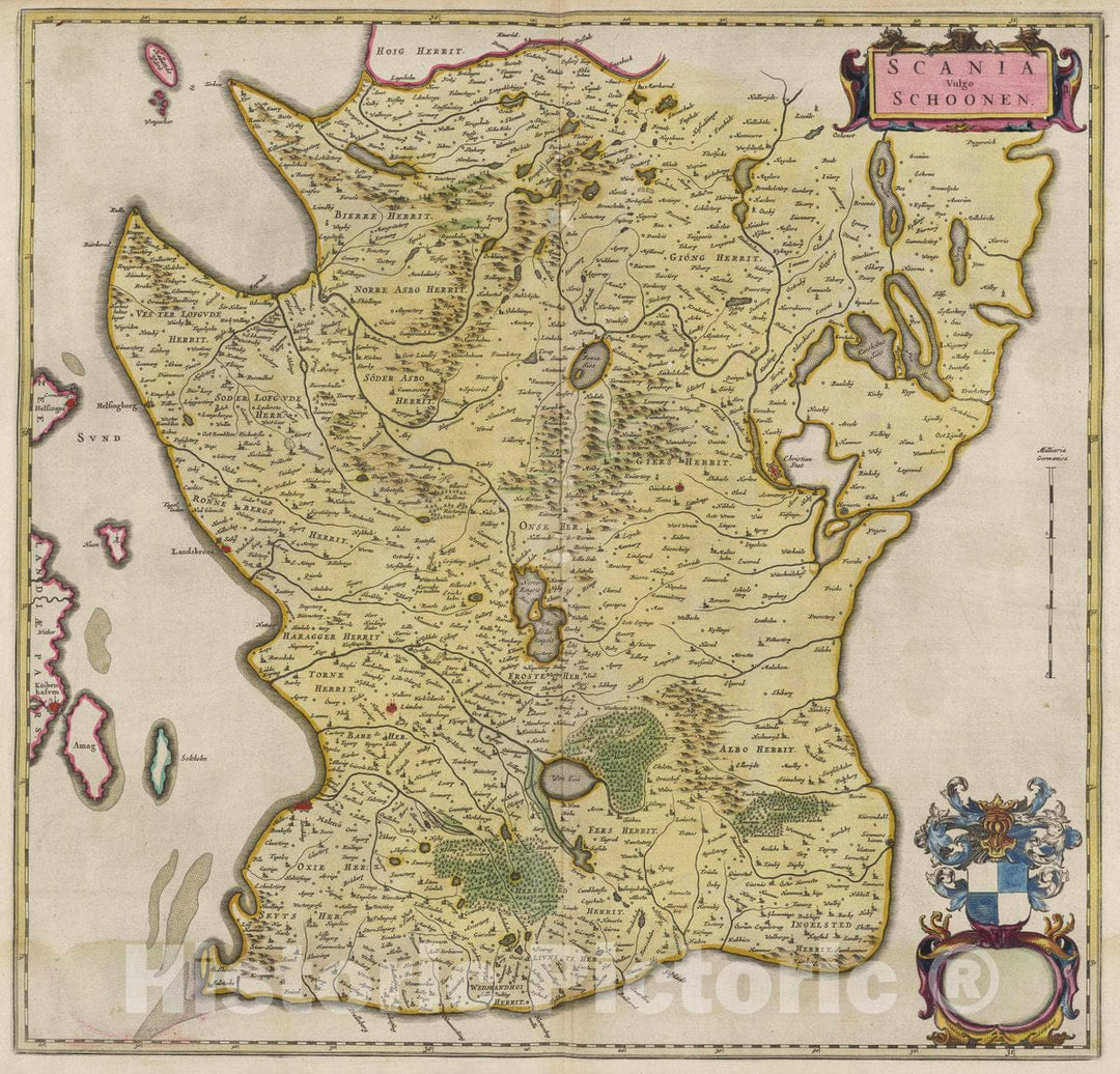 Historic Map : Sweden, Atlas Maior Sive Cosmographia Blaviana, Qua Solvm, Salvm, Coelvm, Accvratissime Describvntvr. Scania Vulgo Schoonen, 1665 Atlas , Vintage Wall Art