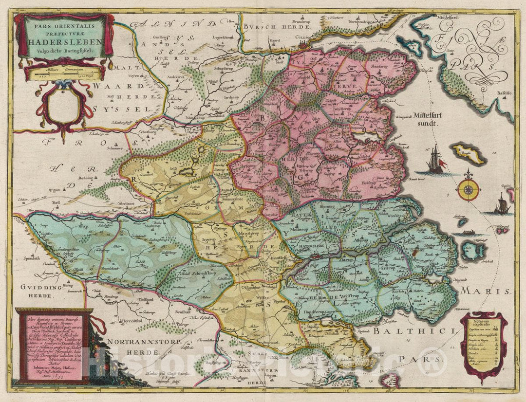 Historic Map : Denmark, Haderslev Region (Denmark) Pars Orientalis Pr?ectvr?Hadersleben, 1665 Atlas , Vintage Wall Art