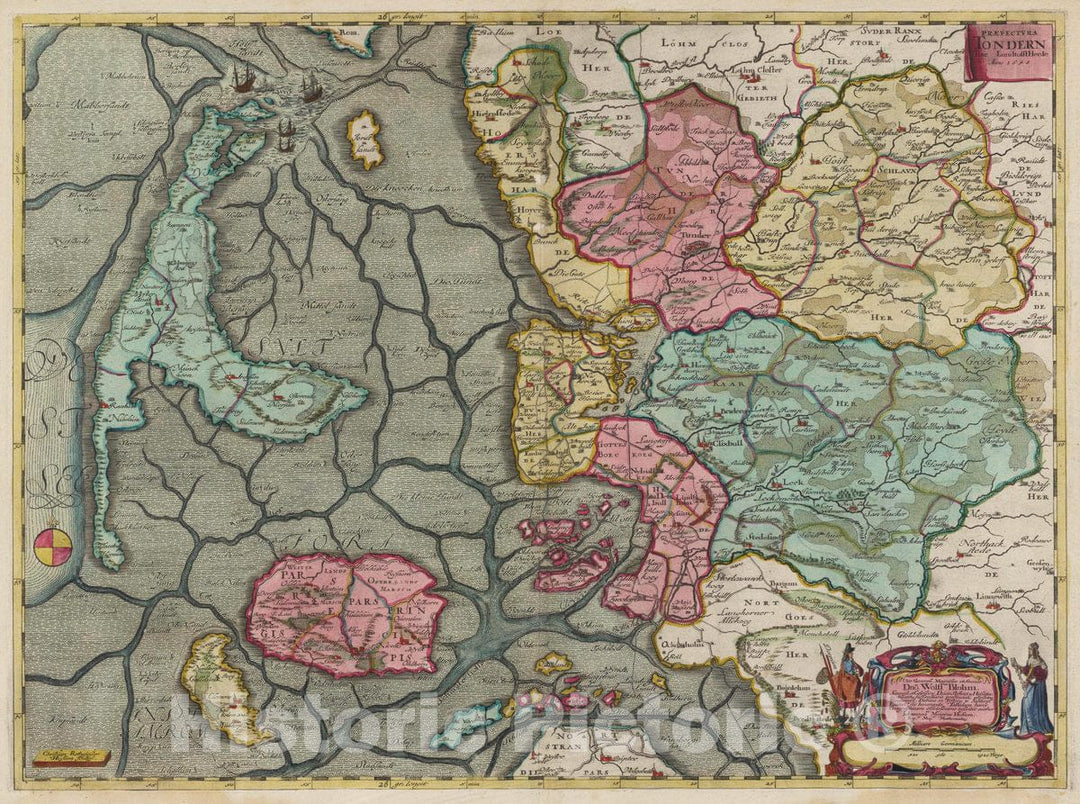 Historic Map : Denmark, Tonder (Denmark) Pr?ectvrae Tondern? 1665 Atlas , Vintage Wall Art