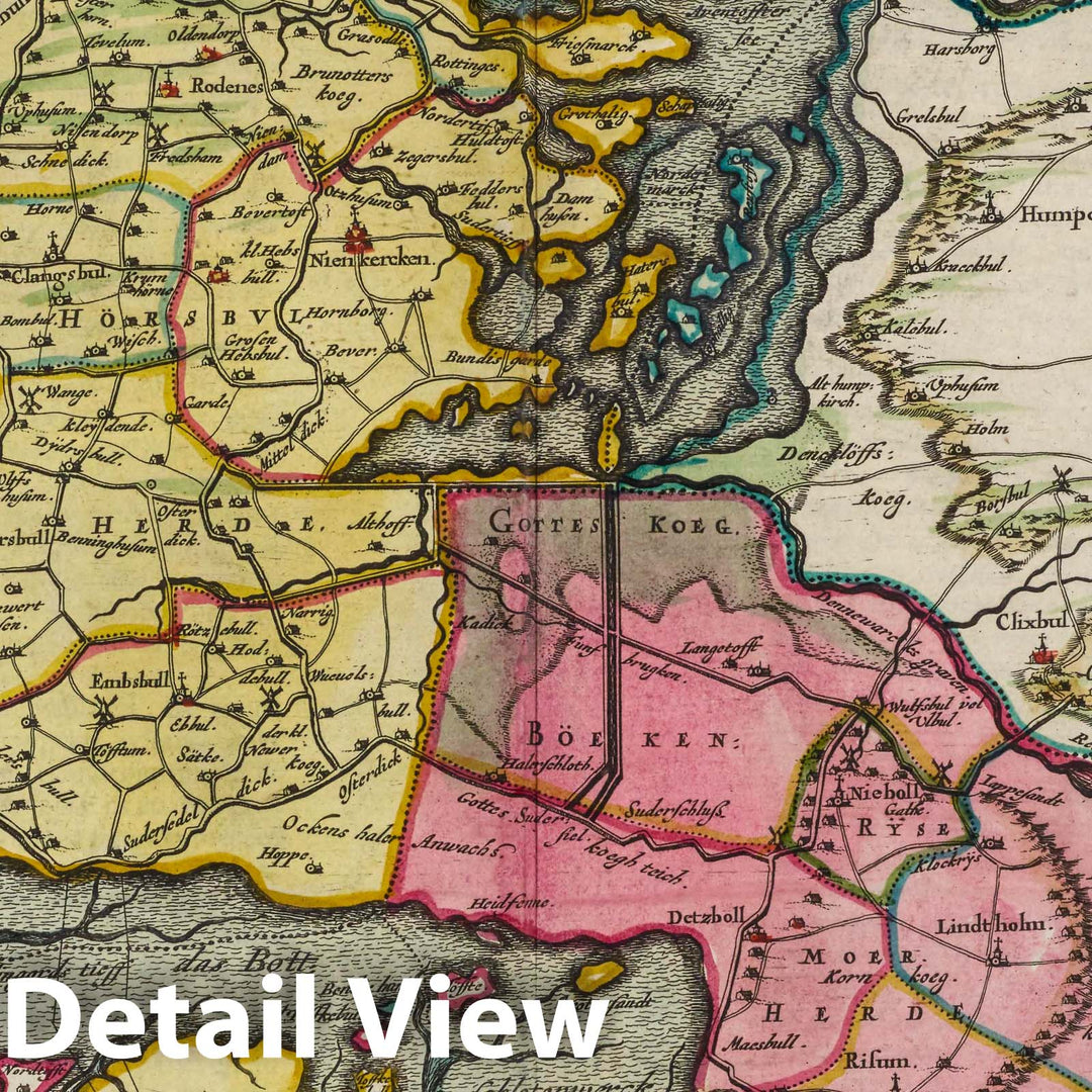 Historic Wall Map : Denmark, Tonder (Denmark) Pr?rctvra Tonderan?Ora Maritima, 1665 Atlas , Vintage Wall Art