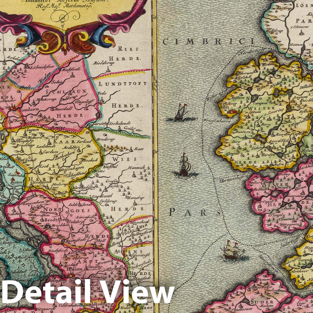 Historic Map : Denmark, Friesland (Denmark) Frisia Borealis Anno 1651 [Left]; Frisia Borealis Anno 1240 [Right], 1665 Atlas , Vintage Wall Art