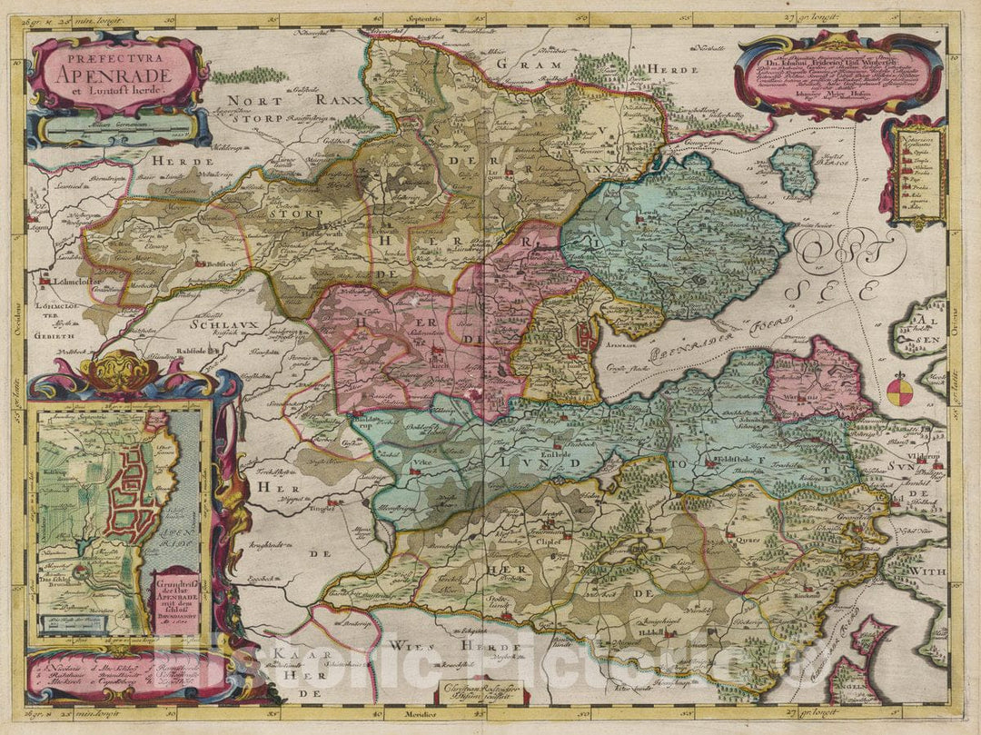 Historic Map : Denmark , Apenrade (Denmark), Atlas Maior Sive Cosmographia Blaviana, Pr?ectvra Apenrade, 1665 Atlas , Vintage Wall Art