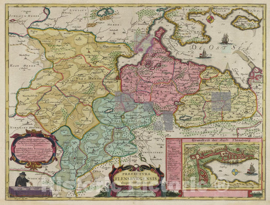 Historic Map : Germany , Flensburg Germany, Pr?ectvra Flensbvrgensis, 1665 Atlas , Vintage Wall Art