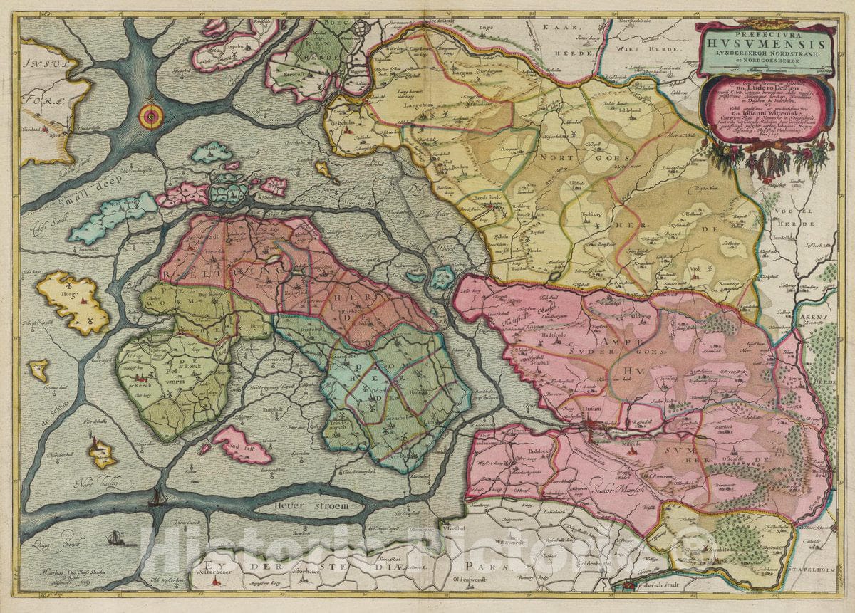 Historic Map : Germany , Husum Germany, Pr?ectvra Hvsvmensis, 1665 Atlas , Vintage Wall Art