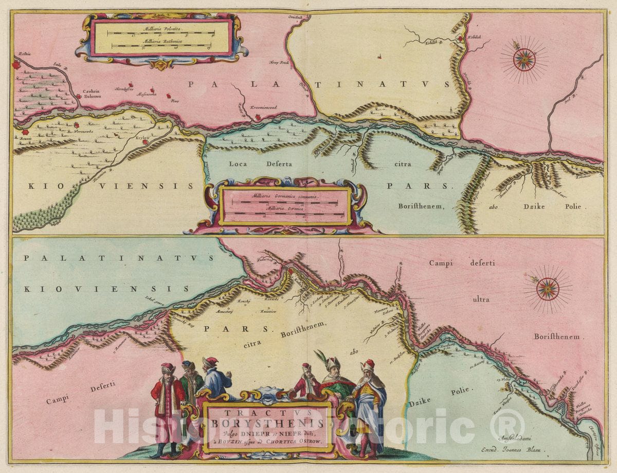 Historic Map : Ukraine, Dniepner River (Ukraine) Tractvs Borysthenis Vulgo Dniepr et Niepr dicti, a Bouzin ad Chortyca Ostrow, 1665 Atlas , Vintage Wall Art