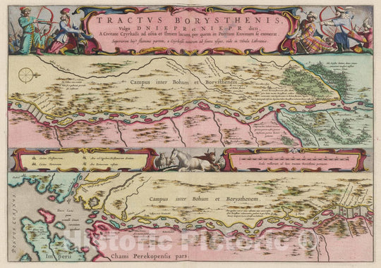 Historic Map : Ukraine, Dniepner River (Ukraine) Tractvs Borysthenis Vulgo Dniepr et Niepr dicti, a civitate Czarkassi ad ostiaa?, 1665 Atlas , Vintage Wall Art