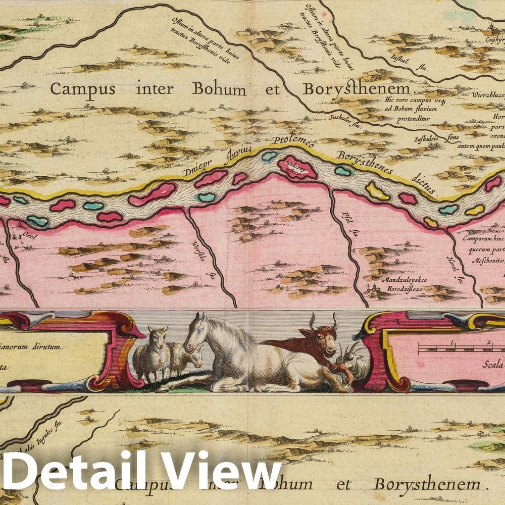 Historic Map : Ukraine, Dniepner River (Ukraine) Tractvs Borysthenis Vulgo Dniepr et Niepr dicti, a civitate Czarkassi ad ostiaa?, 1665 Atlas , Vintage Wall Art