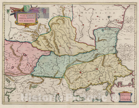 Historic Map : Serbia, Walachia, Servia, Bulgaria, Romania, 1665 Atlas , Vintage Wall Art