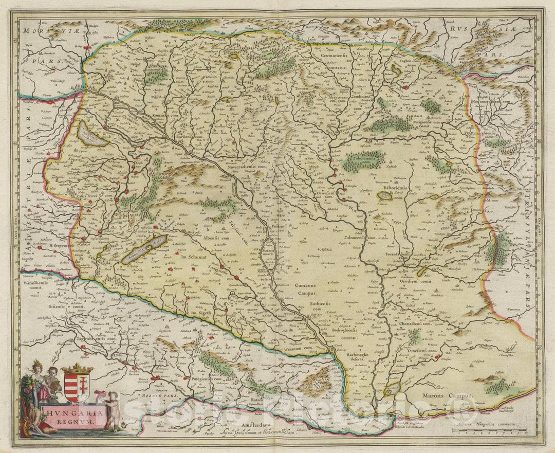 Historic Map : Hungary, Atlas Maior Sive Cosmographia Blaviana, Qua Solvm, Salvm, Coelvm, Accvratissime Describvntvr. Hvngaria Regnvm, 1665 Atlas , Vintage Wall Art