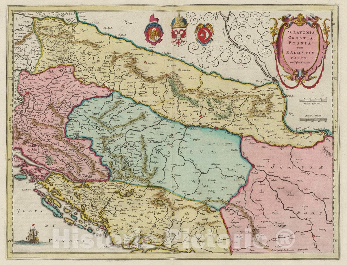 Historic Map : Croatia, Sclavonia, Croatia, Bosnia Cum Dalmatiae Parte, 1665 Atlas , Vintage Wall Art